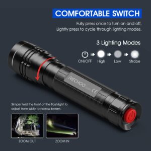 RECHOO Flashlights High Lumens 2 Pack, Super Bright 2000 Lumens Flash Light with 3 Modes, Zoomable, Water Resistant Led Flashlights for Home, Emergency, Camping, Hiking