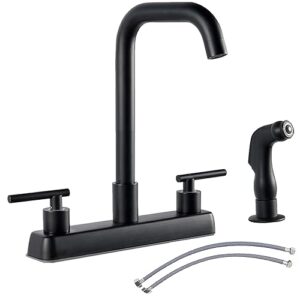 hotis home kitchen faucet with sprayer, matte black 3 or 4 hole kitchen faucet, stainless steel kitchen faucets for sink 3 hole, high arc 360 swivel 2 handle kitchen sink faucet