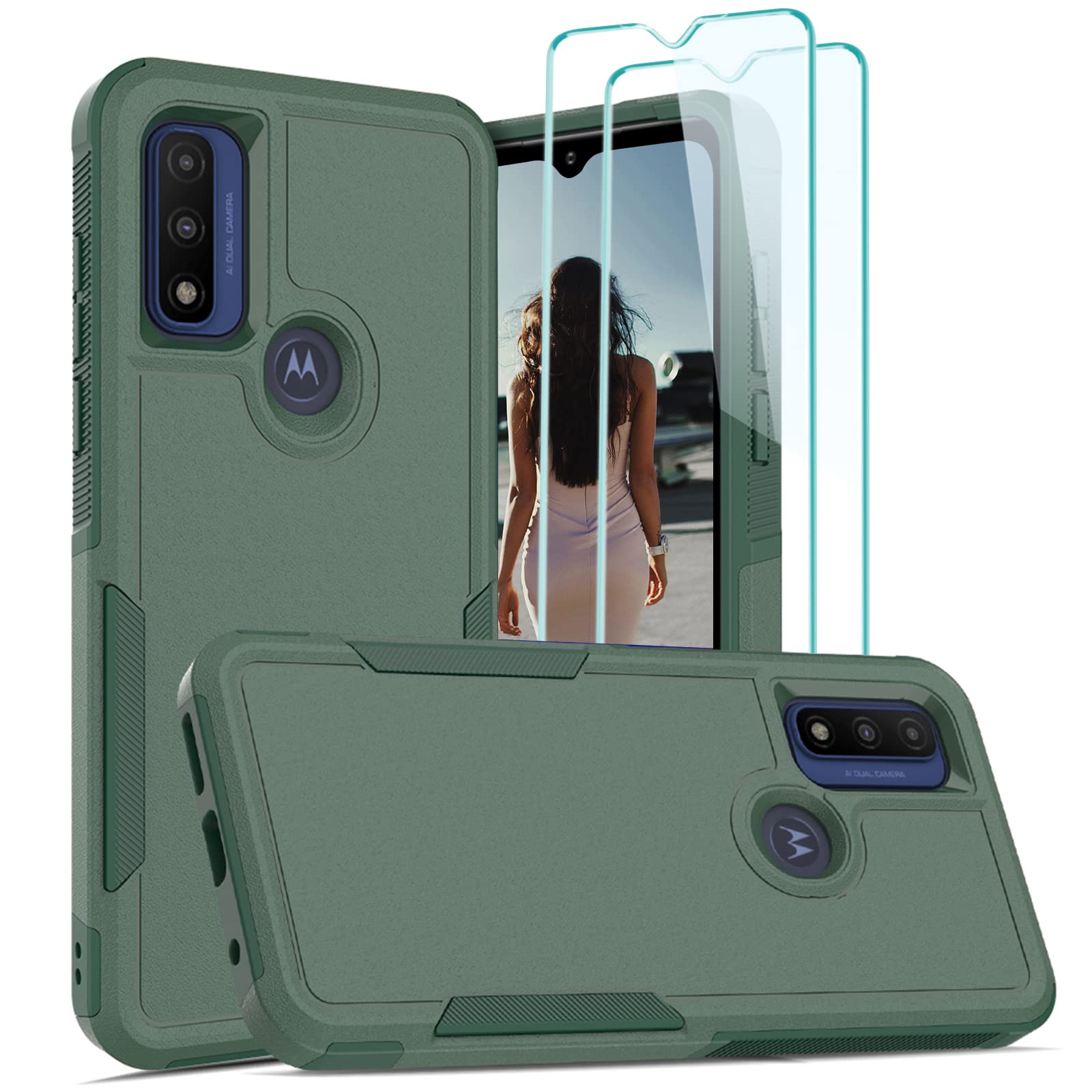 Jeylly for Moto G Pure Case, Moto G Play 2023 Case Dual Layer Hard PC Soft TPU Bumper Shockproof Anti Scratch Slim Thin Durable Protective Phone Cover for Moto G Pure 2021, Green