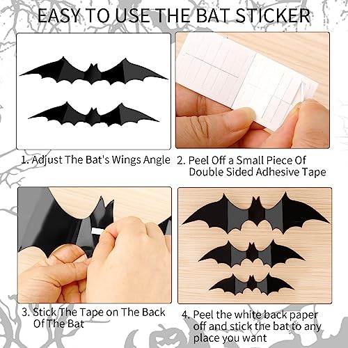 Halloween Bat Wall Stickers Halloween Decorations Indoor 65 Pack 3D Bat Stickers PVC Bats Wall Stickers Black Bat Wall Decals Halloween 3D Bats Decorations in 4 Sizes for Room Wall Window Door Decor