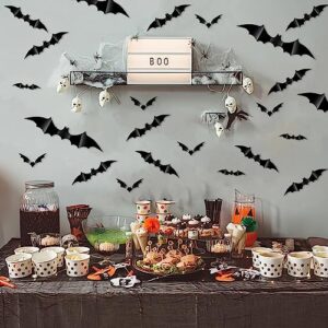 Halloween Bat Wall Stickers Halloween Decorations Indoor 65 Pack 3D Bat Stickers PVC Bats Wall Stickers Black Bat Wall Decals Halloween 3D Bats Decorations in 4 Sizes for Room Wall Window Door Decor