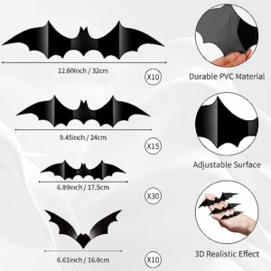 Halloween Bat Wall Stickers Halloween Decorations Indoor 65 Pack 3D Bat Stickers PVC Bats Wall Stickers Black Bat Wall Decals Halloween 3D Bats Decorations in 4 Sizes for Room Wall Window Door Decor