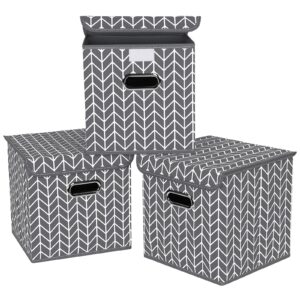 yunkeeper collapsible storage bins with lids,fabric cube storage organizer with handles,for clothes storage,home, nursery,closet office basket,3 pack,（gray wave