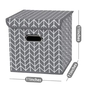 Yunkeeper Collapsible Storage Bins with Lids,Fabric Cube Storage Organizer With Handles,For Clothes Storage,Home, Nursery,Closet Office Basket,3 Pack,（Gray Wave