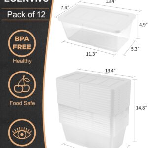 EOENVIVS Plastic Storage Bins 12 Pack Plastic Storage Container with Snap Lids, Stackable Shoe Organizer Boxes Storage Baskets for Organizing Closet Organizers and Storage, Clear+White