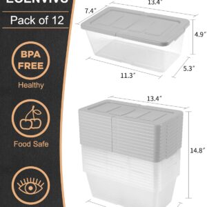 EOENVIVS Plastic Storage Container 12 Pack Plastic Storage Bins with Lids, Stackable Shoe Organizer Boxes Storage Baskets for Organizing Closet Organizers and Storage, Clear+Grey