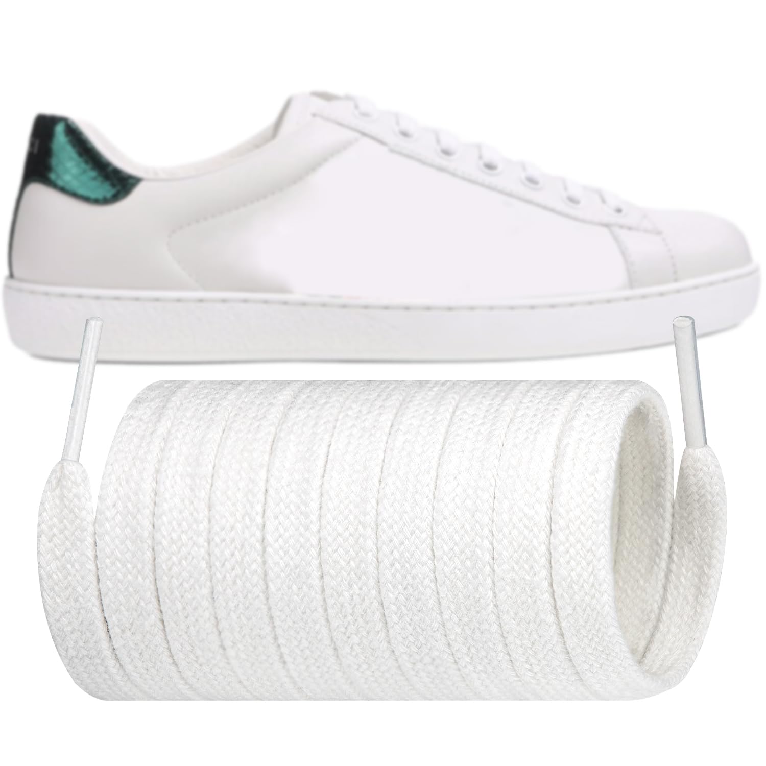 Endoto Shoelaces Replacement Flat Laces for Gucci Ace, Gazelle, GG, Tennis 1977, Rhyton Sneaker Shoes(Color:White,Size:47Inch)