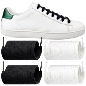 endoto 2 pairs shoelaces replacement flat laces for gucci ace, gazelle, gg, tennis 1977, rhyton sneaker shoes(color:black+white,size:47inch)