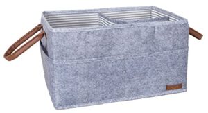pazar kapısı felt mixed fabric baby diaper caddy organizer 9 compartments with leather handles - baby clothes organizer - nursery storage bin and car organizer for diapers and baby wipes (grey)