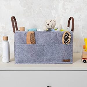 Pazar Kapısı Felt Mixed Fabric Baby Diaper Caddy Organizer 9 Compartments With Leather Handles - Baby Clothes Organizer - Nursery Storage Bin and Car Organizer for Diapers And Baby Wipes (grey)