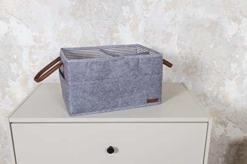 Pazar Kapısı Felt Mixed Fabric Baby Diaper Caddy Organizer 9 Compartments With Leather Handles - Baby Clothes Organizer - Nursery Storage Bin and Car Organizer for Diapers And Baby Wipes (grey)