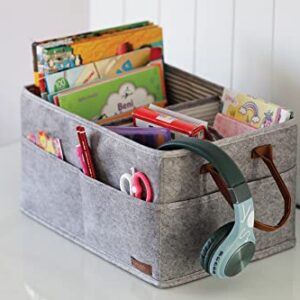 Pazar Kapısı Felt Mixed Fabric Baby Diaper Caddy Organizer 9 Compartments With Leather Handles - Baby Clothes Organizer - Nursery Storage Bin and Car Organizer for Diapers And Baby Wipes (grey)