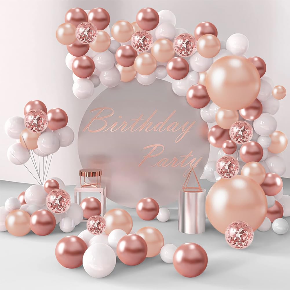 Rose Gold Balloons 135PCS Rose Gold Balloon Arch Kit Rose Gold Party Decoration Balloon Arch Rose Gold Rose Gold White Decoration for Birthday Wedding