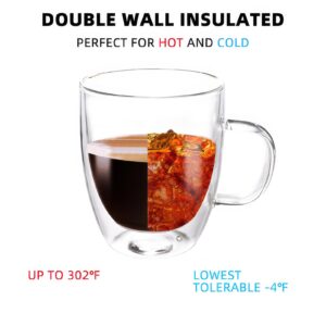 ZENENMRI Double Wall Glass Coffee Mugs 16 oz,Set of 4, Clear Coffee Cups with Handle,with 4 Spoon,Double Insulated Borosilicate Glass Mugs,Perfect for Cappuccino,Tea,Latte,Hot Beverage