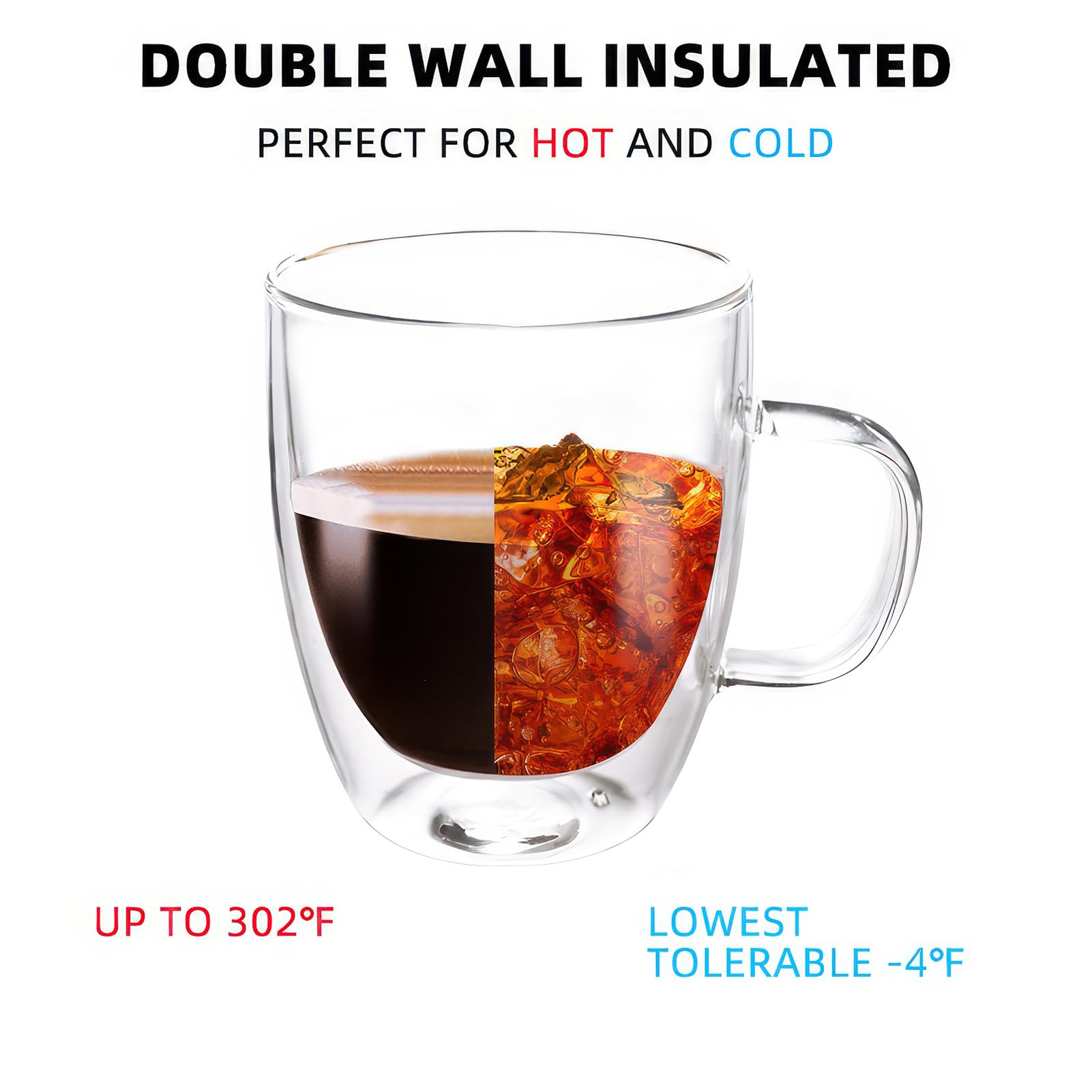 ZENENMRI Double Wall Glass Coffee Mugs 16 oz,Set of 4, Clear Coffee Cups with Handle,with 4 Spoon,Double Insulated Borosilicate Glass Mugs,Perfect for Cappuccino,Tea,Latte,Hot Beverage