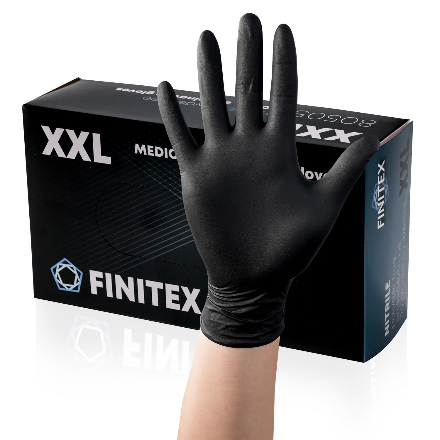 FINITEX - Black Nitrile Disposable Gloves, 5mil, Powder-free, Medical Exam Gloves Latex-Free 100 PCS For Cleaning Food Gloves (XX-Large (Pack of 90))