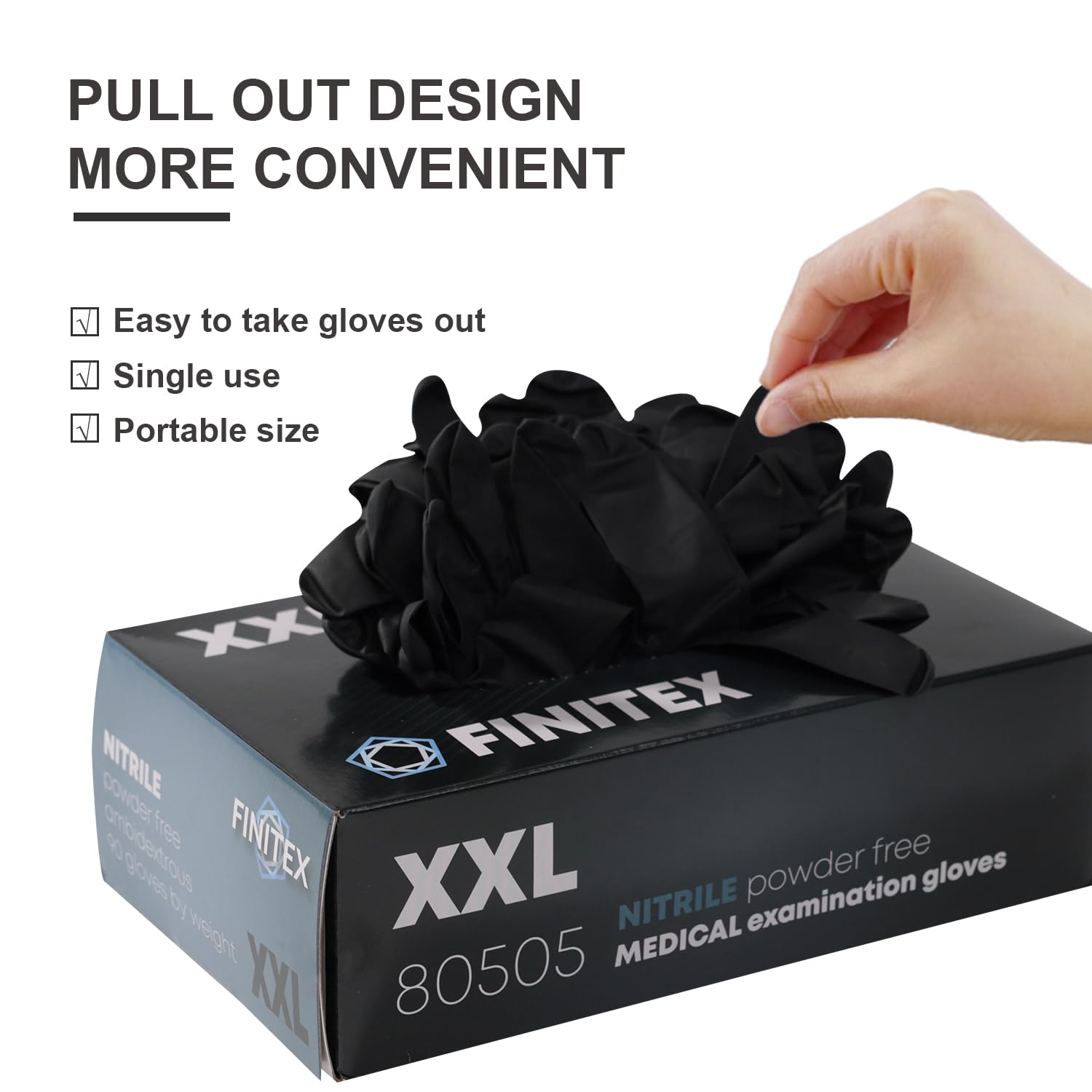 FINITEX - Black Nitrile Disposable Gloves, 5mil, Powder-free, Medical Exam Gloves Latex-Free 100 PCS For Cleaning Food Gloves (XX-Large (Pack of 90))