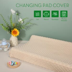 Preboun 4 Pack Changing Pad Covers 32'' x 16" Soft Dots Plush Changing Table Cover Breathable Changing Table Sheets Wipeable Diaper Changing Pad Cover Suit for Baby Boys Girls, 4 Colors