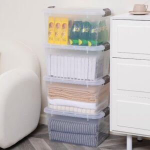 Citylife 33 QT Plastic Storage Bins with Secure Lids Stackable Storage Containers with Grey Latches Pack of 4 Clear Storage Box for Organizing Closet, Garage