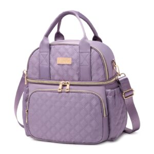 AIJIEKE Lunch Bag for Women, Work Lunch Box Insulated Lunch Bag, Double Deck Lunch Bag, Large Leakproof Lunch Tote Cooler Bag with Side Pockets & Adjustable Strap for Picnic, Light Purple