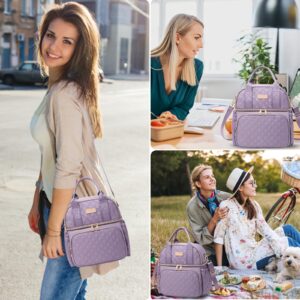 AIJIEKE Lunch Bag for Women, Work Lunch Box Insulated Lunch Bag, Double Deck Lunch Bag, Large Leakproof Lunch Tote Cooler Bag with Side Pockets & Adjustable Strap for Picnic, Light Purple