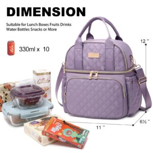 AIJIEKE Lunch Bag for Women, Work Lunch Box Insulated Lunch Bag, Double Deck Lunch Bag, Large Leakproof Lunch Tote Cooler Bag with Side Pockets & Adjustable Strap for Picnic, Light Purple