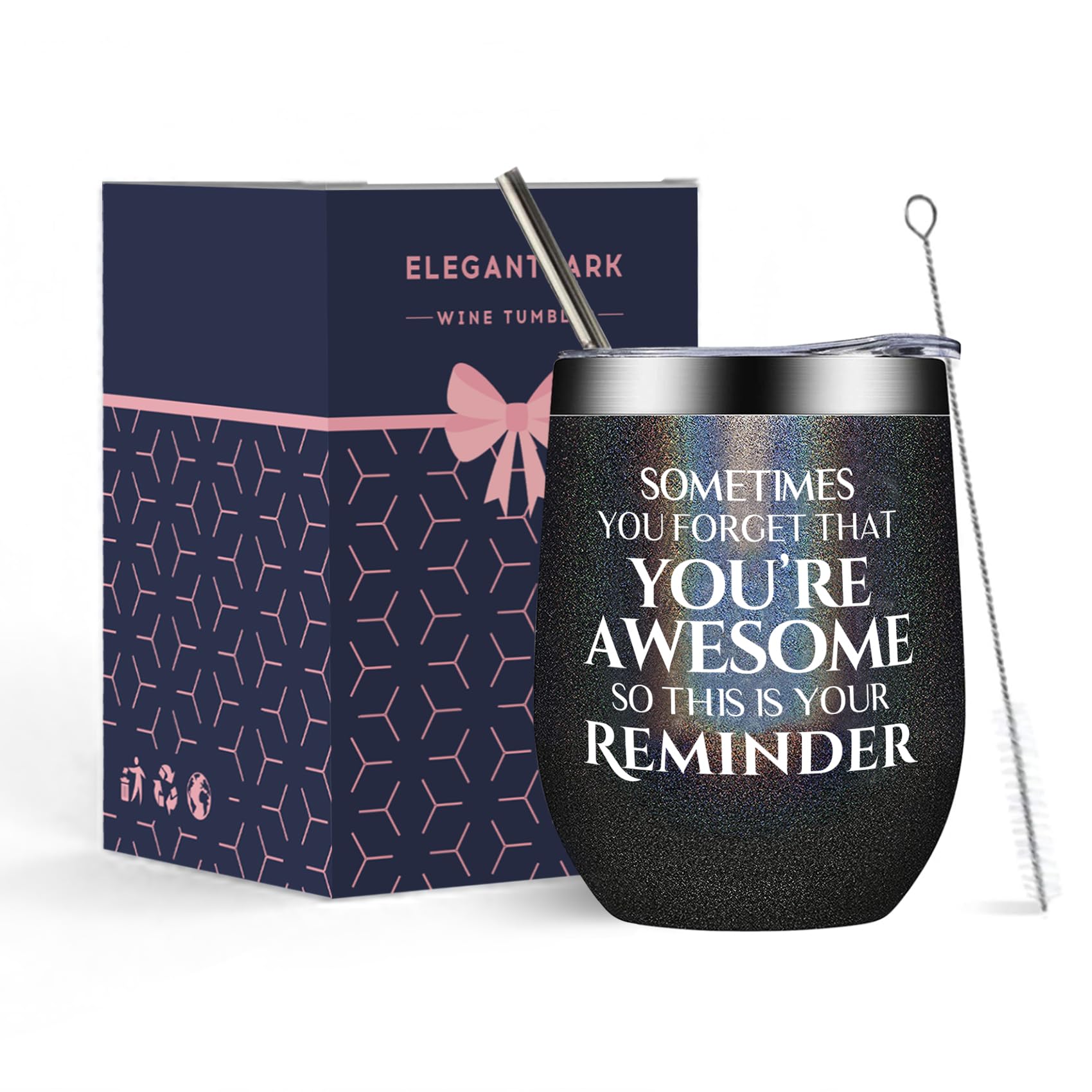 ELEGANTPARK Thank You Gifts for Women You are Awesome Tumbler Inspirational Birthday Graduation Gifts for Her Daughter Friends Appreciation Gifts for Teacher Employee Black Wine Tumbler 12OZ