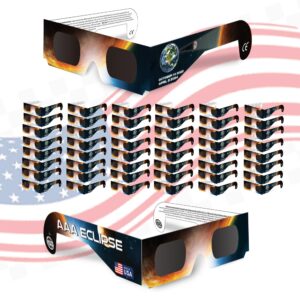 aaa eclipse (50 pack solar eclipse glasses - aas approved 2024 - made in usa - iso certified 12312-2 & ce certfied direct solar eclipse viewing glasses