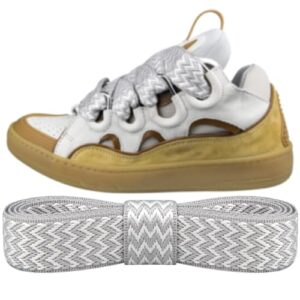 endoto fat shoelaces replacement flat laces for lanvin sneaker shoes(color:grey&white,size:62inch)