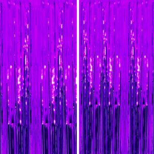 dazzle bright 4 pack backdrop curtain, 3ft x 8ft metallic tinsel foil fringe curtains photo booth background for baby shower birthday wedding halloween party decorations (purple)