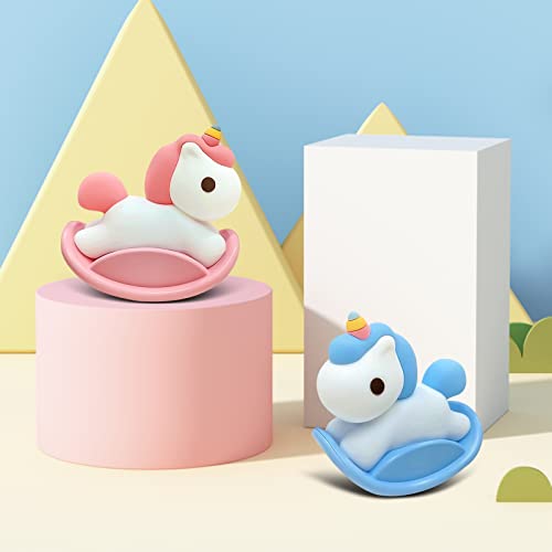 fufeisi Unicorn Night Lights for Kids Bedroom Decor, Kawaii Rechargeable Silicone Warm Nightlights with 30min Timer, Bedside Touch Lights for Baby Toddler Nursery Blue