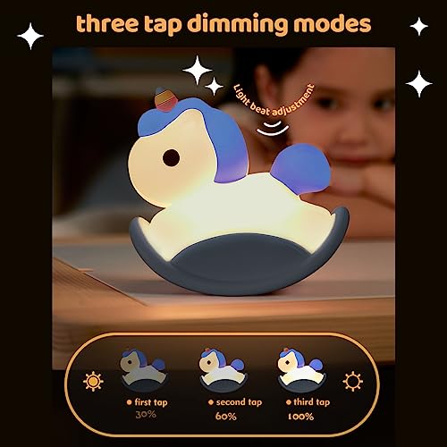 fufeisi Unicorn Night Lights for Kids Bedroom Decor, Kawaii Rechargeable Silicone Warm Nightlights with 30min Timer, Bedside Touch Lights for Baby Toddler Nursery Blue