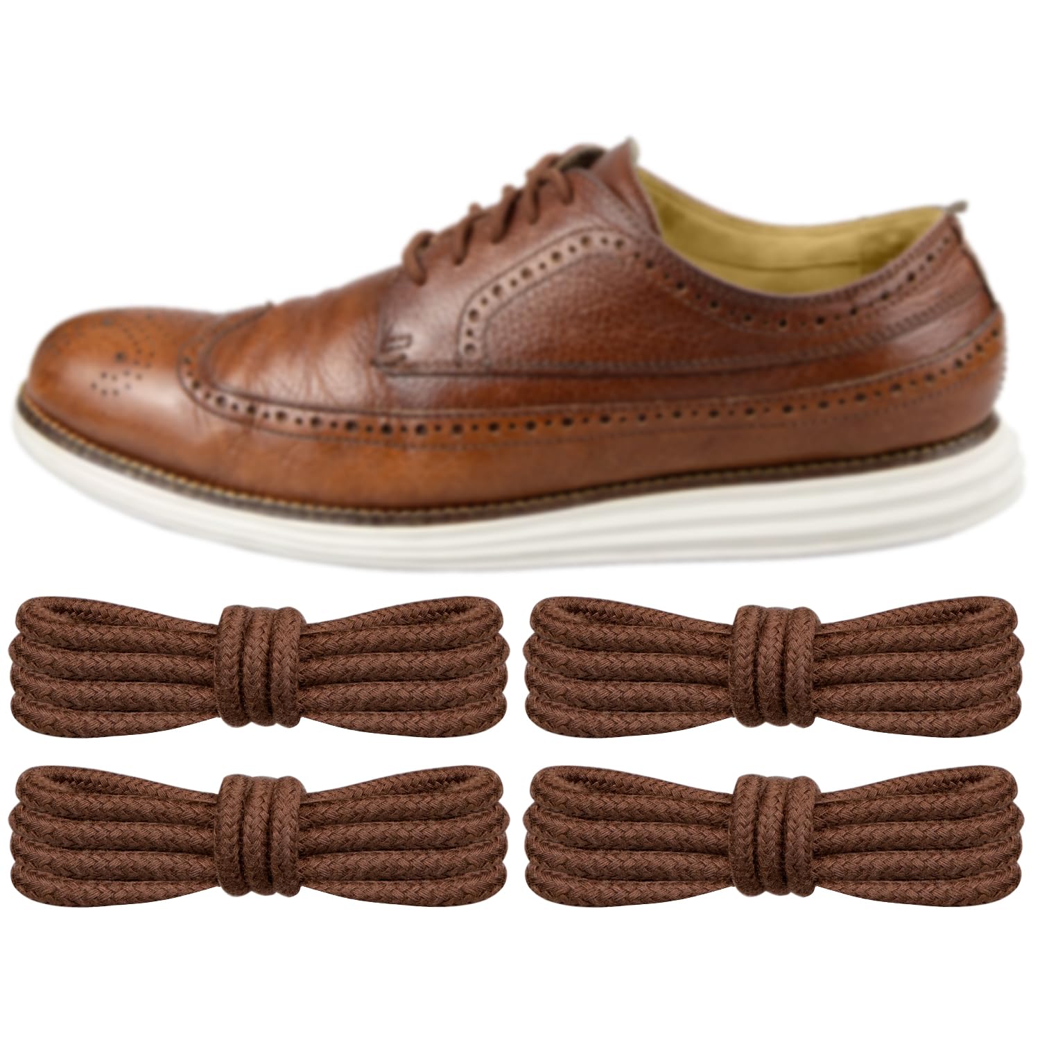 Endoto 2 Pairs Shoelaces Replacement Round Shoe Laces for Cole Haan Oxford Golf Shoes(Color:Brown,Size:38Inch)