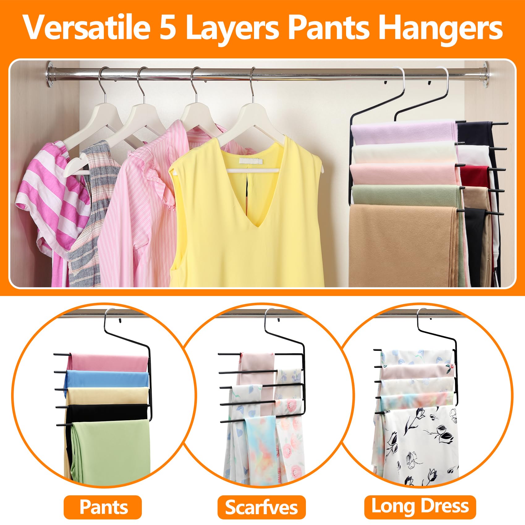 3 Pack Closet-Organizers-and-Storage,5-Tier Closet-Organizer Pants-Hangers-Space-Saving,Dorm Room Essentials for College Students Girls Boys Guys,Non Slip Organization-and-Storage Scarf Jeans Hangers