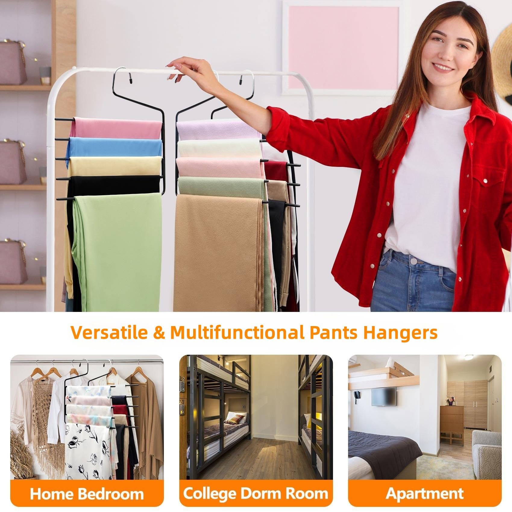 3 Pack Closet-Organizers-and-Storage,5-Tier Closet-Organizer Pants-Hangers-Space-Saving,Dorm Room Essentials for College Students Girls Boys Guys,Non Slip Organization-and-Storage Scarf Jeans Hangers