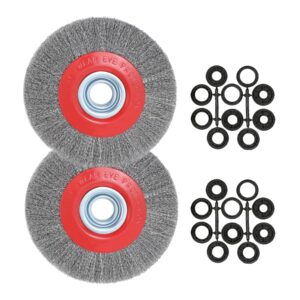 OSFTBVT 8in Bench Wire Wheel Brush for Bench Grinder Coarse Crimped Steel Wire 0.012" with 1/2" 5/8" 3/4" 7/8" 1"(5sets) Spacer Arbors - 2pack