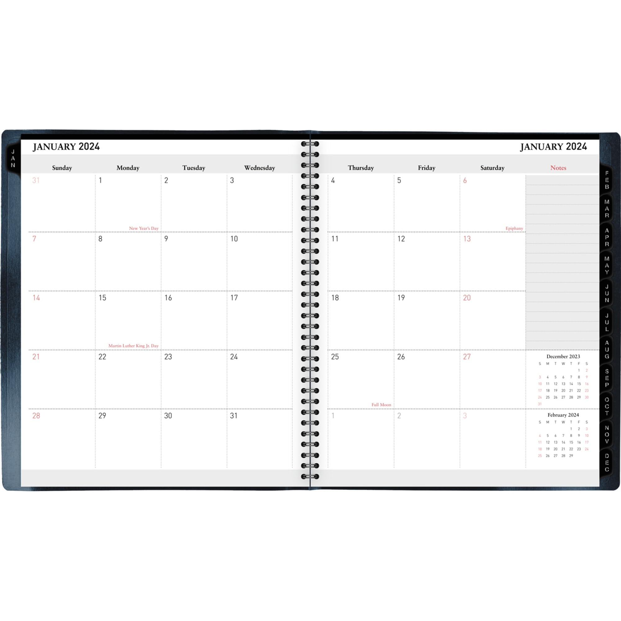 Office Depot Brand Monthly Planner, 9" x 11", Navy, January 2024 to January 2025