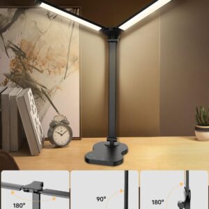 LED Double Head Desk Lamp for Home Office with Adjustable Swing Arms and Dimmable Touch Control LED Desk Light USB Power and Multi-Color Illumination for Home Office and Study