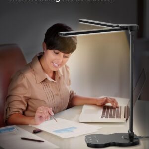 LED Double Head Desk Lamp for Home Office with Adjustable Swing Arms and Dimmable Touch Control LED Desk Light USB Power and Multi-Color Illumination for Home Office and Study