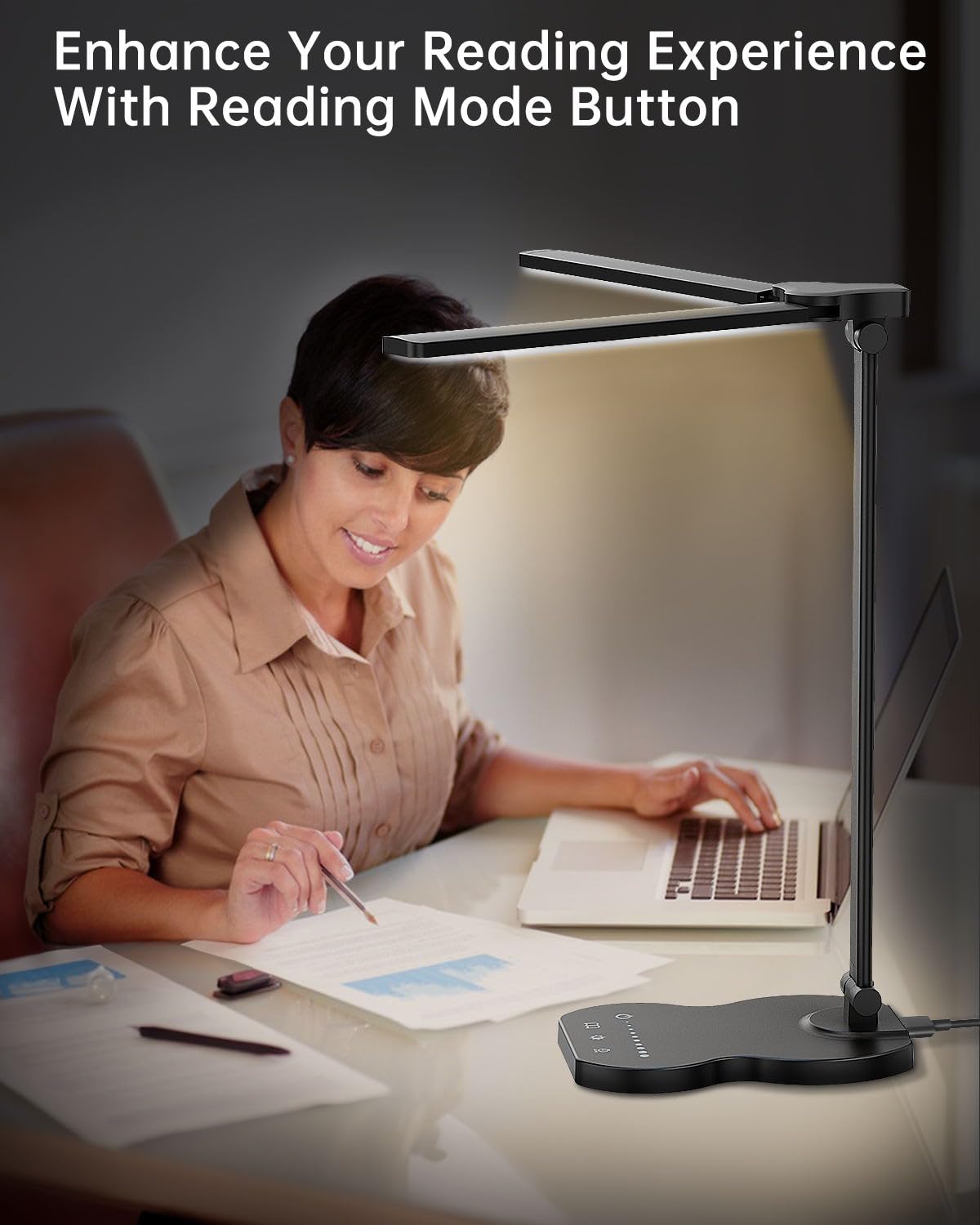 LED Double Head Desk Lamp for Home Office with Adjustable Swing Arms and Dimmable Touch Control LED Desk Light USB Power and Multi-Color Illumination for Home Office and Study