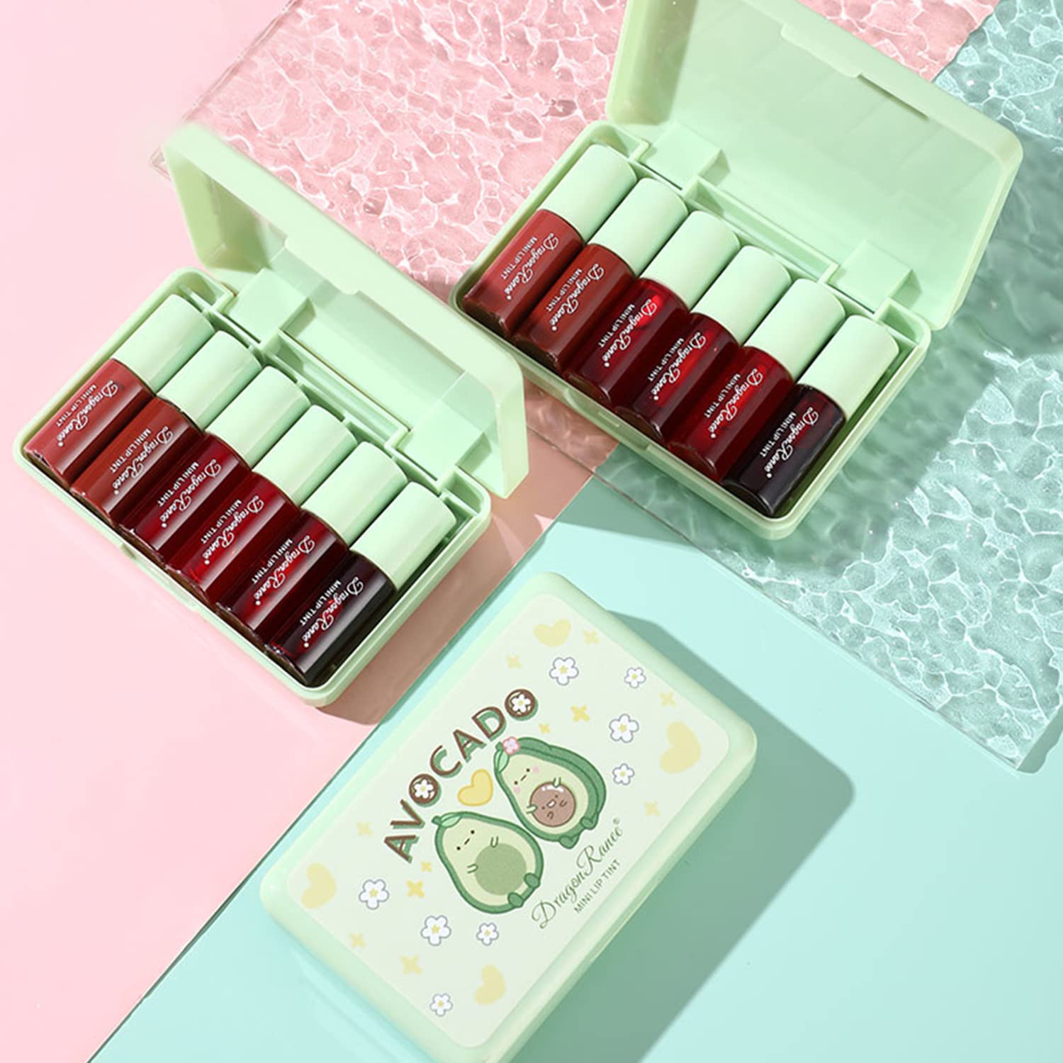6 Colors Lip Tint Stain Set, Korean Velvet Water Lip Tint Moisturizing Mini Liquid Lipstick, Multi-Use Lip and Cheek Tint Stains Set, Long Lasting, Non-Stick Cup, High Pigment, Vivid Color (Avocado)