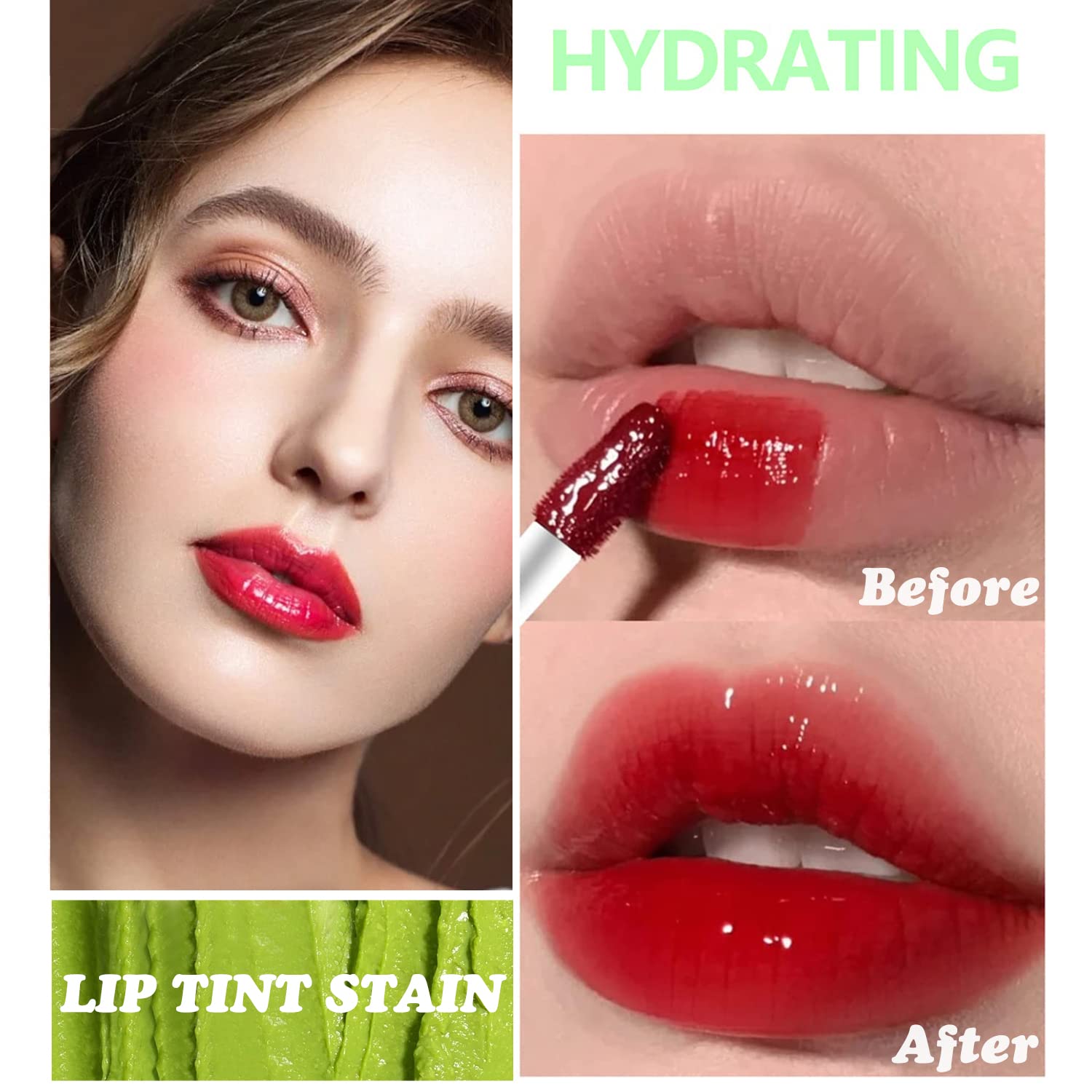 6 Colors Lip Tint Stain Set, Korean Velvet Water Lip Tint Moisturizing Mini Liquid Lipstick, Multi-Use Lip and Cheek Tint Stains Set, Long Lasting, Non-Stick Cup, High Pigment, Vivid Color (Avocado)