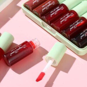 6 Colors Lip Tint Stain Set, Korean Velvet Water Lip Tint Moisturizing Mini Liquid Lipstick, Multi-Use Lip and Cheek Tint Stains Set, Long Lasting, Non-Stick Cup, High Pigment, Vivid Color (Avocado)