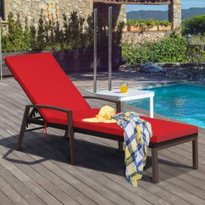 COSTWAY 2PCS Patio Rattan Lounge Chair, Back Adjustable (Red)