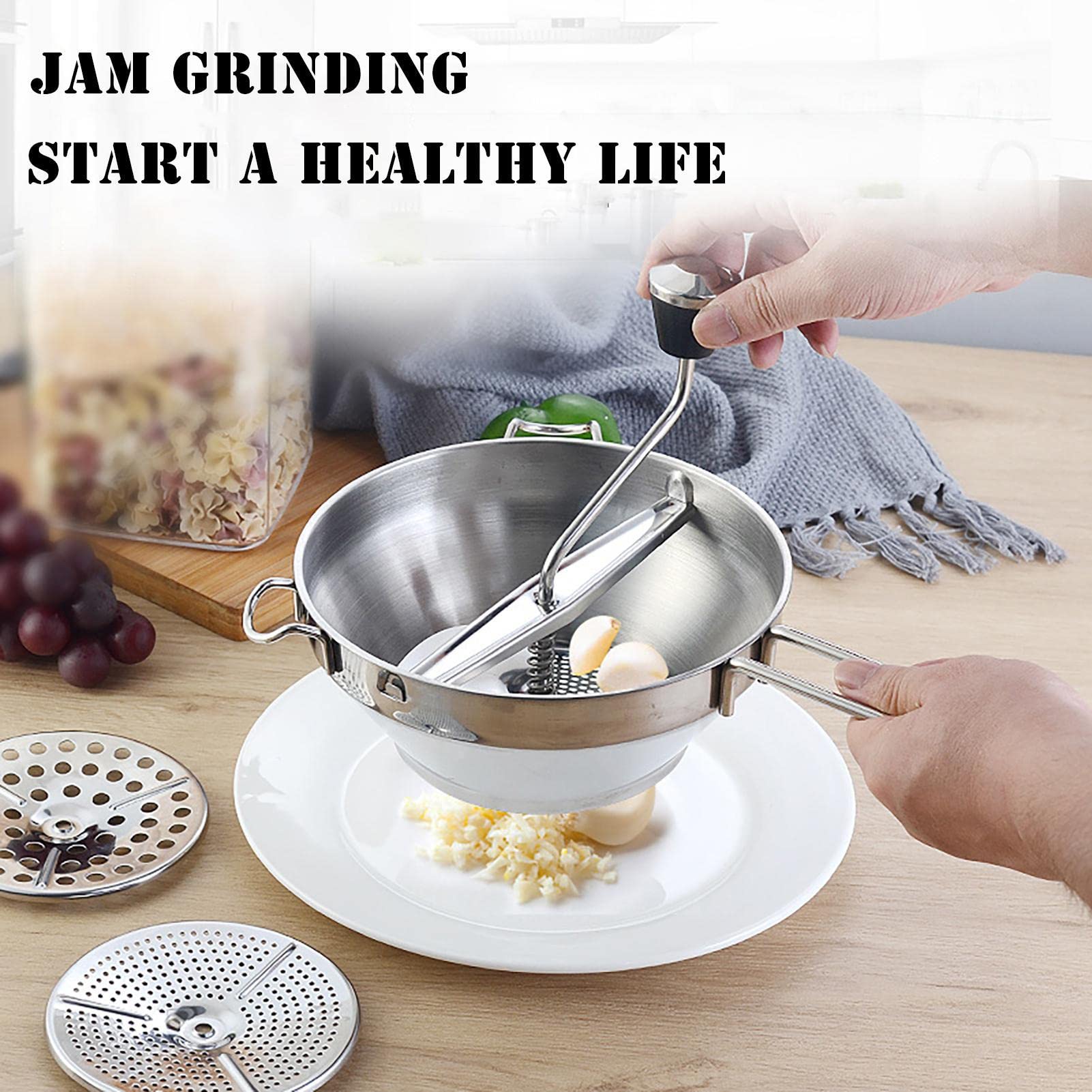 Manual Food Grinder, Stainless Steel Mashing Manual Machine, 3 Grinding Discs Milling Handle & Bowl Rotary Food Mill for Tomato Sauce, Applesauce, Puree, Mashed Potatoes, Jams, Baby Food