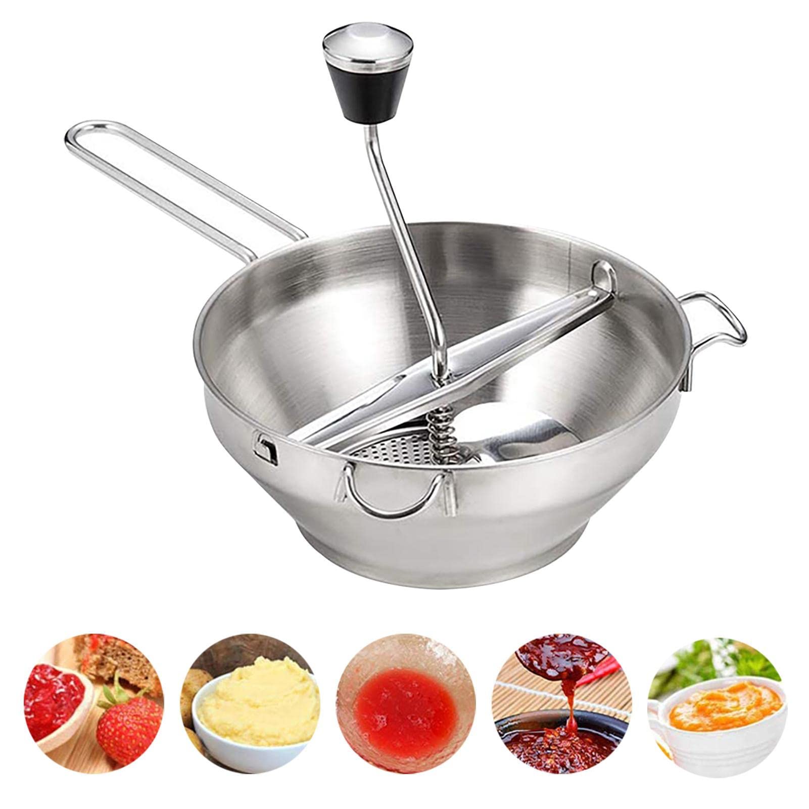 Manual Food Grinder, Stainless Steel Mashing Manual Machine, 3 Grinding Discs Milling Handle & Bowl Rotary Food Mill for Tomato Sauce, Applesauce, Puree, Mashed Potatoes, Jams, Baby Food