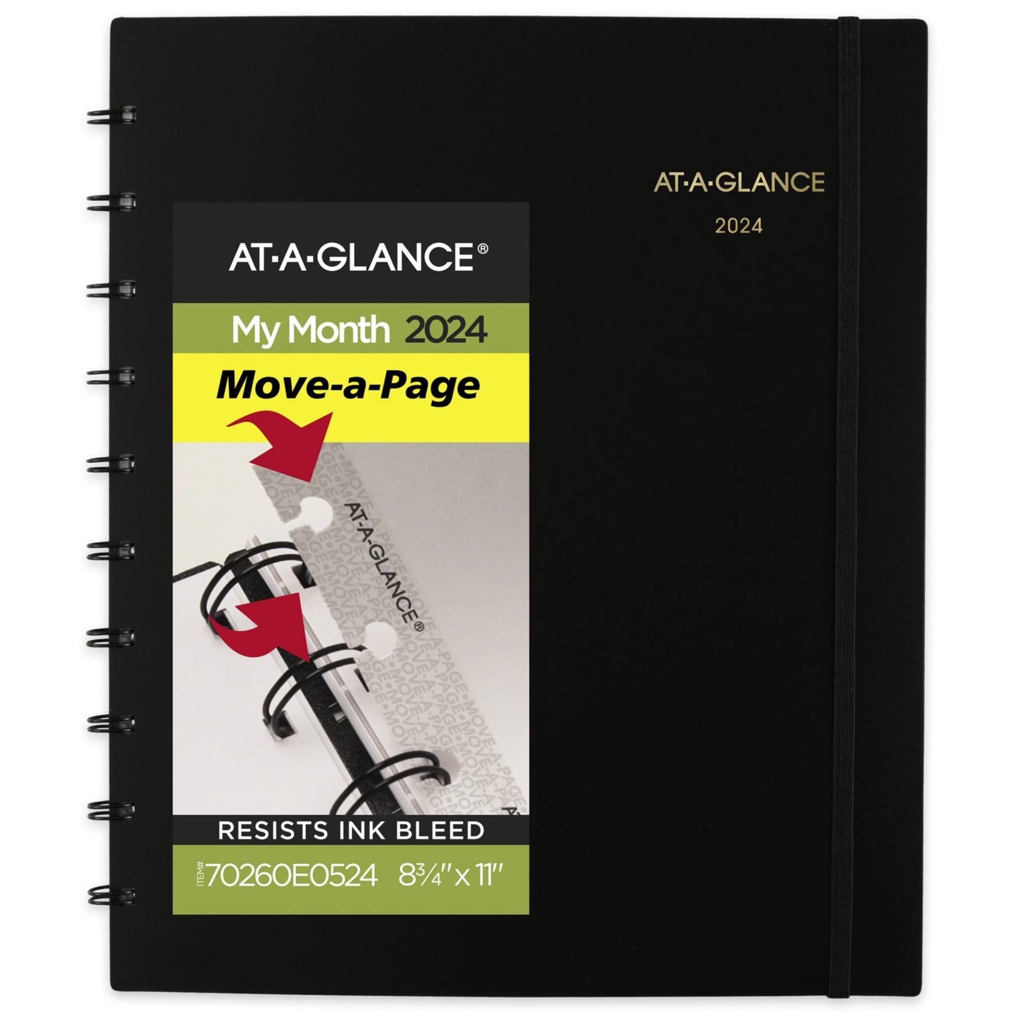 2024 AT-A-GLANCE® Move-A-Page Monthly Planner, 8-3/4" x 11", Black, January to December 2024, 70260E05