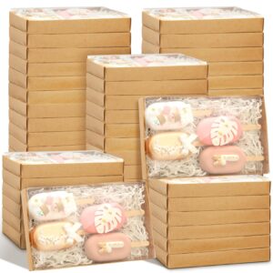 Karenhi 48 Pcs Clear Cookie Boxes with Full Window 9.5 x 5.9 x 1.3 in Bakery Treat Boxes Macaron Chocolate Donuts Pastry Clear Lids Packing Boxes for Mother's Day Wedding Grad Party(Brown)