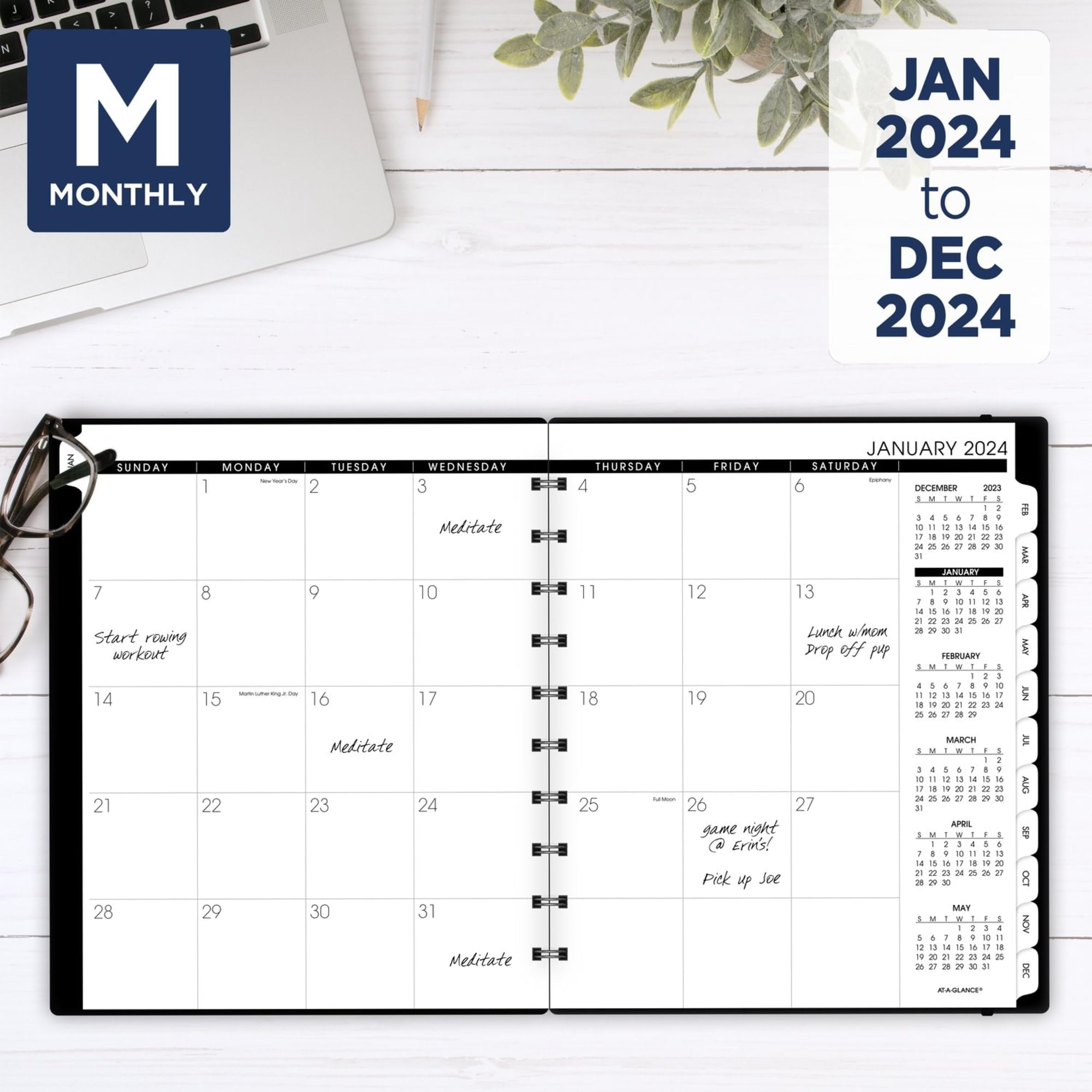 2024 AT-A-GLANCE® Move-A-Page Monthly Planner, 8-3/4" x 11", Black, January to December 2024, 70260E05