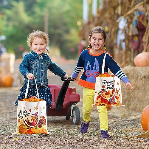 GreenPine 3 Pack Fall Canvas Tote Bags Turkey Pumpkins Tote Bag Thanksgiving scarecrow Reusable Cotton Handbag Grocery Bags for Shopping Market Travel Beach Autumn Harvest Party Favors, 13" x 13"